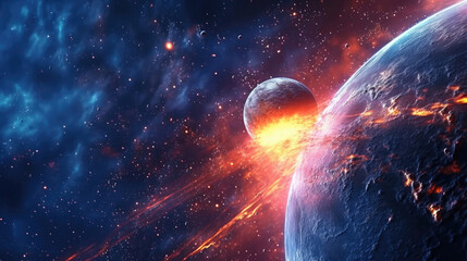 Wall Mural - Galaxies Adorned with Bright Stars and Orbiting Planets