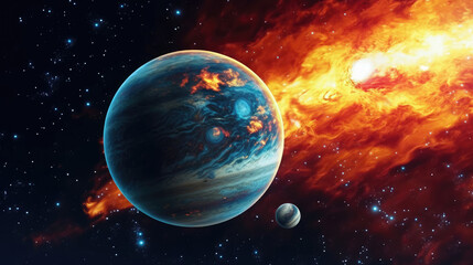Wall Mural - Galaxies Adorned with Bright Stars and Orbiting Planets