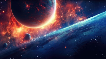 Wall Mural - Galaxies Adorned with Bright Stars and Orbiting Planets