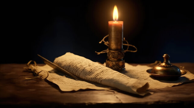 Old Parchment and Illuminated Candle