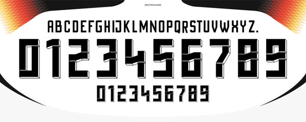 Poster - font vector team 2024 kit sport style font, germany font. retro football style font with lines and points inside. sports style letters and numbers for soccer team