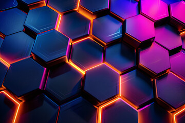 Geometric hexagon pattern with neon light