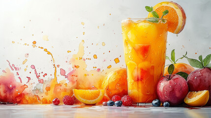 Wall Mural - Fruit juice watercolor painting