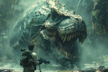 Wall Mural - man with large dinosaur