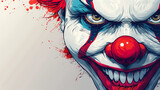 Fototapeta  - Scary Circus Concept with Creepy Clown Mask, Spooky Carnival Illustration, Halloween Horror Theme, Vector Illustration, Generative AI

