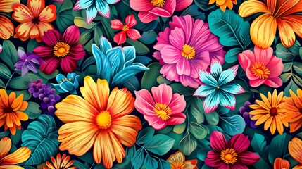 Wall Mural - Floral pattern with bright and colorful flowers