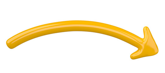 Poster - 3D Yellow Curved Arrow Isolated on transparent background.