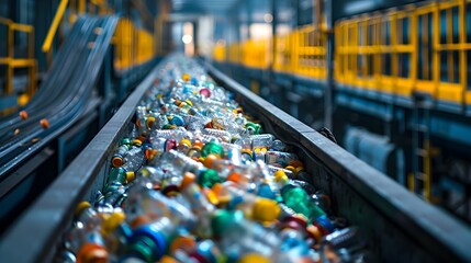 Close-Up Details of a Yellow and Blue Factory Recycling Plant at Work