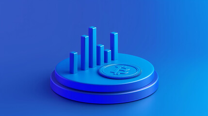 Wall Mural - Crypto Bitcoins coins on financial blue background 3d illustration