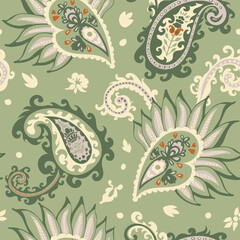 Wall Mural - Floral ornament, paisley with flowers seamless