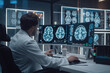 Doctor looking at a brain scan, medical or scientific research concept illustration