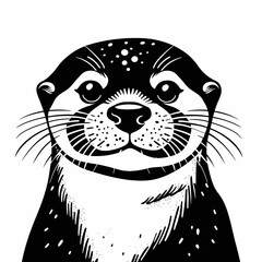 Wall Mural - otter face on black and white