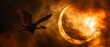 Flying dragon, partial solar eclipse, dynamic angle, sharp light and shadow play