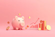 Piggy bank with coins and a chart financial graph, deposit saving concept colorful illustration, retirement future investment funds planning