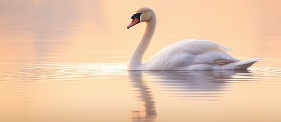 Wall Mural - Graceful Swan Gliding Through Serene Lake Waters in a Majestic Display of Elegance and Beauty