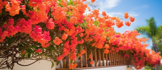 Charming White House Adorned with Vibrant Orange Flowers on the Facade