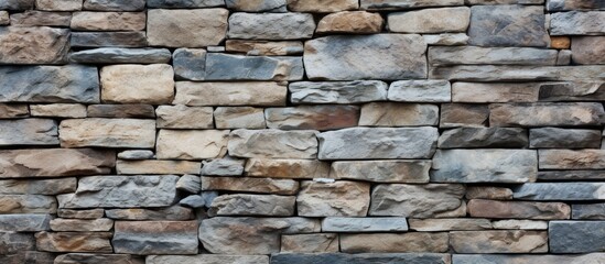 Canvas Print - Rustic Stone Wall Featuring an Intricate Brown and Blue Pattern Background