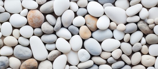 Poster - Serenity by the Shore: Tranquil White and Grey Pebbles on Sandy Beach