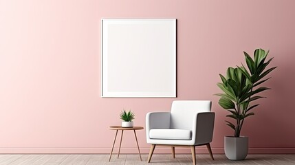 Canvas Print - Cozy Reading Nook with Green Plant and Modern Chair in Sunlit Room