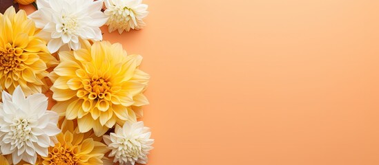 Wall Mural - Vibrant Flower Bouquet Arrangement on Bold Orange Background with Petals and Stems