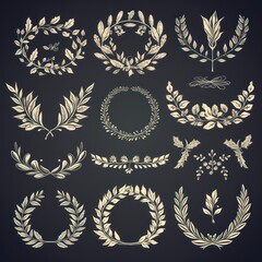 Wall Mural - Collection of decorative vintage line elements.