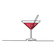 Poster - Wine glass isolated on white background. Continuous one line drawing vector illustration minimalism design of beverage element.