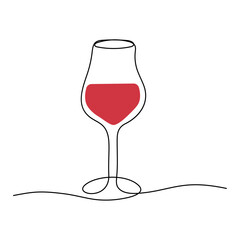 Aufkleber - Wine glass isolated on white background. Continuous one line drawing vector illustration minimalism design of beverage element.
