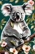 the Generative AI watercolor portrait of a half-bodied koala climbing on a eucalyptus tree