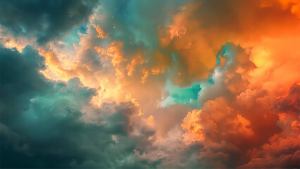 Wall Mural - multicolor sky with fluffy cloud landscape background