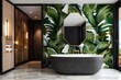 Luxury Bathroom in home with palm frond Wallpaper Generative AI