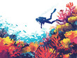  A solo traveler goes scuba diving in a coral reef marveling at the underwater world's vibrant colors and diverse marine life. 