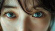 close-up of a beautiful Japanese woman with enchanting eyes, wearing colored contact lenses, her eyes look sharp and full of charm, Ai generated Images