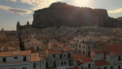 Wall Mural - old town of Cefalu at sunset medieval village of Sicily island, Province of Palermo, Italy.