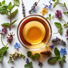 Poster - herbal tea in glass cup top view