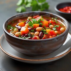 Poster - vegetable soup with beans in a plate