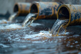 Fototapeta  - Environmental Damage Industrial Wastewater Discharge and River Pollution Concept