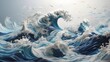 the sight of a large iceberg crashing into the stormy sea from a glacier with a huge splash. Beautiful watercolors of the ocean during a major storm, featuring a blue ocean wave on a sandy beach 