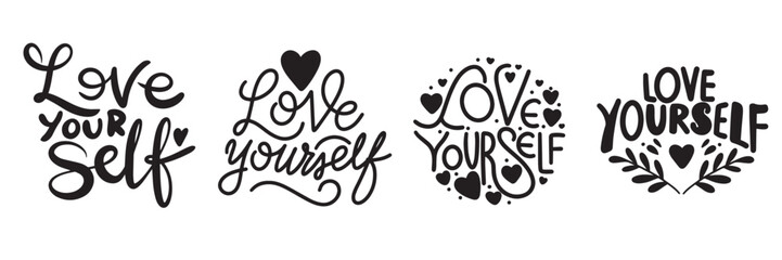 Wall Mural - Collection of Love Your Self text banner isolated on transparent background. Hand drawn vector art
