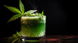 marijuana cocktail, CBD mocktail with a marijuana leaf garnish in a dark environment, value added cannabis product 