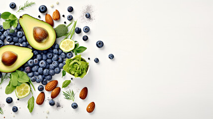 Healthy Fruits and nuts collection Top View- Copy Space