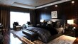 Elegant Wenge Paneled Bedroom with Luxurious Gray Accents and Contemporary Decor