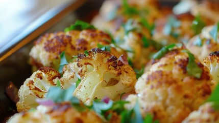 Wall Mural - Grilled cauliflower steaks on plate with herbs.