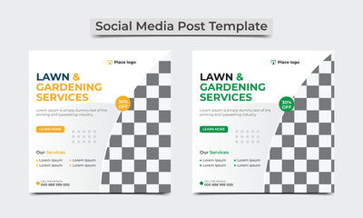 Wall Mural - Lawn or gardening service social media post template.