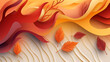 autumn leaves wavy background in paper cut style