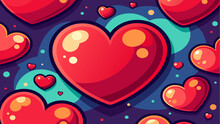 Seamless Pattern With Red Hearts On Blue Background. Vector Illustration