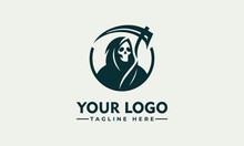 Simple Modern Grim Reaper Logo Vector Grim Reaper Holding Scythe Silhouette Death Icon Sign Or Symbol  Casualty Concept For Funeral Parlor Simple Vector Illustration