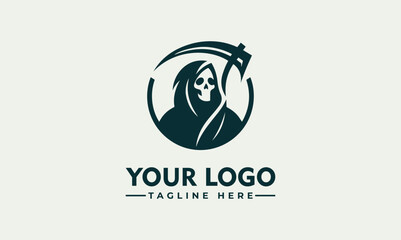 Wall Mural - simple Modern Grim Reaper Logo Vector Grim Reaper Holding Scythe Silhouette Death Icon Sign or Symbol  Casualty Concept for Funeral Parlor Simple Vector Illustration