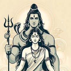 Wall Mural - Goddess Parvati and Lord Siva