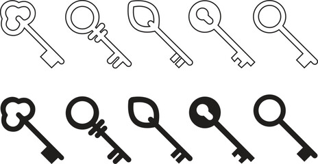 Poster - Set of Key Icons in trendy flat styles editable stock. Key symbols for your web site designs and mobile app. Security system concept represented by key on transparent background. Opener signs vectors.