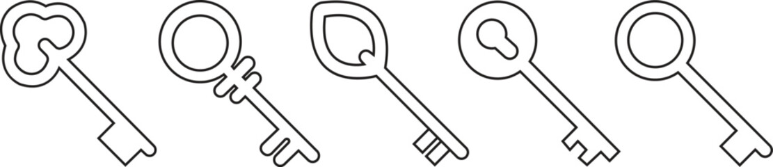 Poster - Set of Key Icons in trendy line styles editable stock. Key symbols for your web site designs and mobile app. Security system concept represented by key on transparent background. Opener signs vectors.